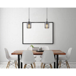 Luminosa Lighting Luminosa Kammi Wire Frame Pendant Ceiling Light Matt Black Smoke Glass Shade 1X E27 - thumbnail 5