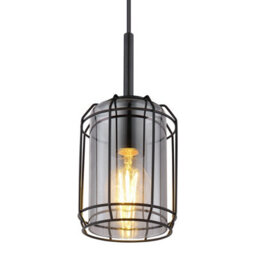 Luminosa Lighting Luminosa Kammi Wire Frame Pendant Ceiling Light Matt Black Smoke Glass Shade 1X E27 - thumbnail 3