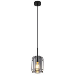 Luminosa Lighting Luminosa Kammi Wire Frame Pendant Ceiling Light Matt Black Smoke Glass Shade 1X E27 - thumbnail 1