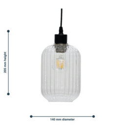 First Choice Lighting Set Of 2 Batley Clear Ribbed Glass Easy Fit Pendant Shades - thumbnail 5
