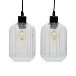First Choice Lighting Set Of 2 Batley Clear Ribbed Glass Easy Fit Pendant Shades - thumbnail 1