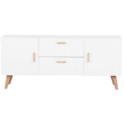 Beliani Nordic White Sideboard With Oak Legs, 2 Drawers And 2 Cabinets, Modern Scandinavian Storage - W160 X D42 X H70Cm - image 1