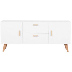 Beliani Nordic White Sideboard With Oak Legs, 2 Drawers And 2 Cabinets, Modern Scandinavian Storage - W160 X D42 X H70Cm - thumbnail 1