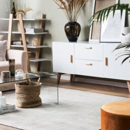 Beliani Nordic White Sideboard With Oak Legs, 2 Drawers And 2 Cabinets, Modern Scandinavian Storage - W160 X D42 X H70Cm - thumbnail 2