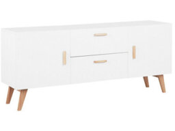 Beliani Nordic White Sideboard With Oak Legs, 2 Drawers And 2 Cabinets, Modern Scandinavian Storage - W160 X D42 X H70Cm - thumbnail 3