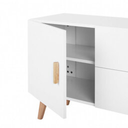 Beliani Nordic White Sideboard With Oak Legs, 2 Drawers And 2 Cabinets, Modern Scandinavian Storage - W160 X D42 X H70Cm - thumbnail 6