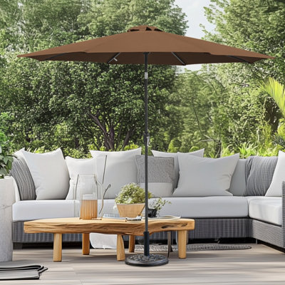 Sundaze 2.7M Coffee Round Garden Parasol Unbrella Outdoor Patio Crank Tilt With Base - image 1