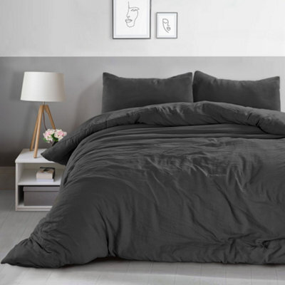 Velosso Minimalist Microfibre Duvet Cover & Pillowcase Set, Breathable Fabric, Machine Washable, Wrinkle-Resistant - Charcoal