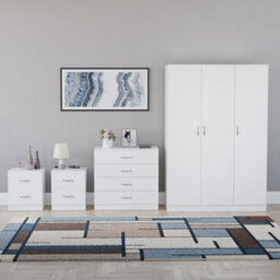 Lassic Vida Designs Riano 4 Piece Bedroom Set (2 Drawer Bedside Chest, 4 Drawer Chest, 3 Door Wardrobe), White - thumbnail 7