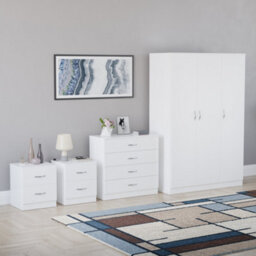 Lassic Vida Designs Riano 4 Piece Bedroom Set (2 Drawer Bedside Chest, 4 Drawer Chest, 3 Door Wardrobe), White - thumbnail 6