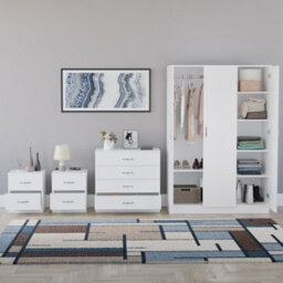 Lassic Vida Designs Riano 4 Piece Bedroom Set (2 Drawer Bedside Chest, 4 Drawer Chest, 3 Door Wardrobe), White - thumbnail 2