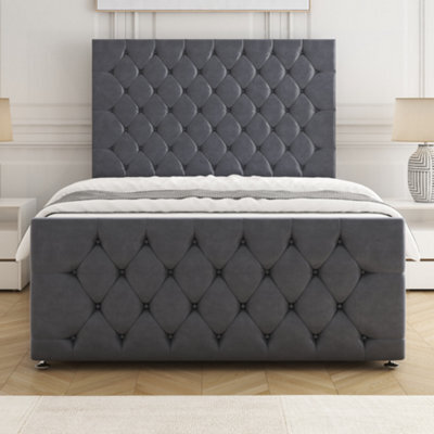 Bsspoke Maya Divan Bed Set Steel Plush Velvet With 54Inch Headboard & 20Inch Footboard & Mattress No Drawers In All Sizes - image 1