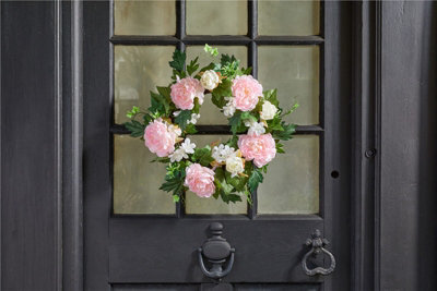 Smart Garden Artificial Peony Door Wreath Pink Realistic Flowers Uv Resistant