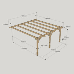 Rutland County Garden Furniture Wall Mounted Premium Pergola 3 Posts - Wood - L240 X W480 X H270 Cm - Rustic Brown - thumbnail 6