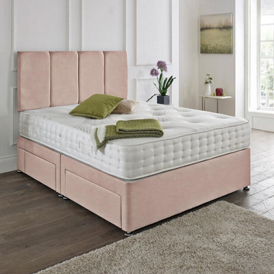 Dining Tables Zanzibar Headboard Divan Set , 2 Drawer On Same Side With Sprung 1500 Comfort Mattress- Plush Pink Pale - Double - image 1