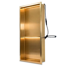 Thermopanel Stainless Steel Shower Niche With Led Lighting - Satin Gold (80mm Depth) - 305 X 610 X 80mm With Shelf - thumbnail 1