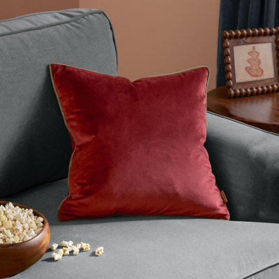 furn. Furn Meridian Plain Velvet Piped Polyester Filled Cushion, Dark Red/fir Green, 45 X 45Cm - image 1