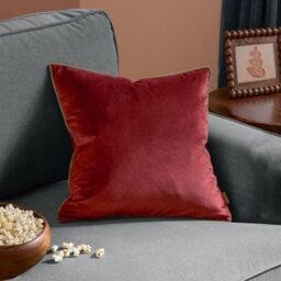 furn. Furn Meridian Plain Velvet Piped Polyester Filled Cushion, Dark Red/fir Green, 45 X 45Cm - thumbnail 1