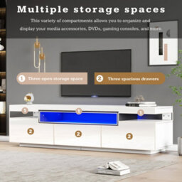 Abrihome Tv Stand Cabinet For 70-Inch Tv High Gloss Tv Stand Unit With Led Lights, 3 Drawers, 3 Open Storage Space, For Bedroom Living Room - thumbnail 7