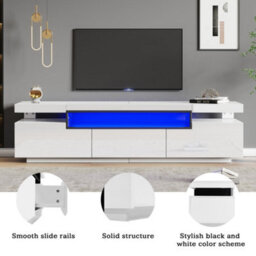 Abrihome Tv Stand Cabinet For 70-Inch Tv High Gloss Tv Stand Unit With Led Lights, 3 Drawers, 3 Open Storage Space, For Bedroom Living Room - thumbnail 4