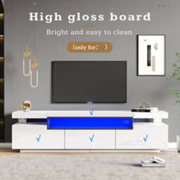 Abrihome Tv Stand Cabinet For 70-Inch Tv High Gloss Tv Stand Unit With Led Lights, 3 Drawers, 3 Open Storage Space, For Bedroom Living Room - thumbnail 5