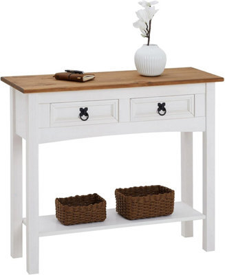 Mews Corona White Console Table 2 Drawer Solid Wood Occasional Table - image 1