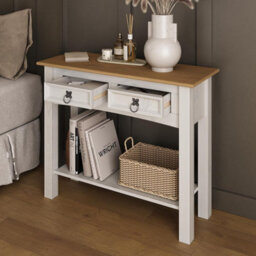Mews Corona White Console Table 2 Drawer Solid Wood Occasional Table - thumbnail 3