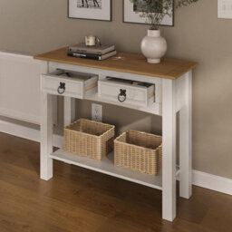 Mews Corona White Console Table 2 Drawer Solid Wood Occasional Table - thumbnail 2