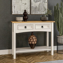 Mews Corona White Console Table 2 Drawer Solid Wood Occasional Table - thumbnail 8