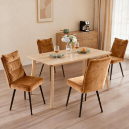 Upholstered Dining Chairs Set Of 4, Linen Fabric Dining Chairs-Brown - thumbnail 2