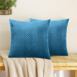 Ameha Teal Embossed Velvet Cushions Set, 18X18 Inch, Includes 2 Filled Cushions & 2 Covers, Breathable & Anti Allergic - thumbnail 8