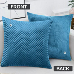 Ameha Teal Embossed Velvet Cushions Set, 18X18 Inch, Includes 2 Filled Cushions & 2 Covers, Breathable & Anti Allergic - thumbnail 4