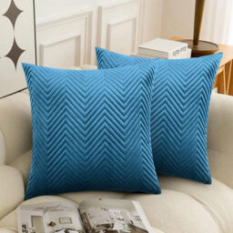 Ameha Teal Embossed Velvet Cushions Set, 18X18 Inch, Includes 2 Filled Cushions & 2 Covers, Breathable & Anti Allergic - thumbnail 3