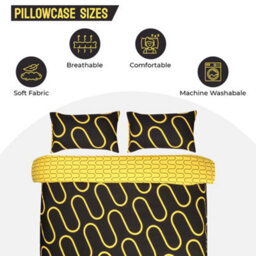 Ameha Print Duvet Cover With Matching Pillowcase 3 Piece Set Black & Ochre Wave Pattern Design Super King 260X220Cm - thumbnail 3