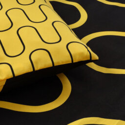 Ameha Print Duvet Cover With Matching Pillowcase 3 Piece Set Black & Ochre Wave Pattern Design Super King 260X220Cm - thumbnail 4