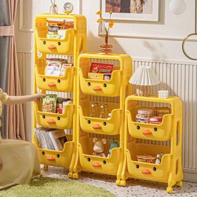 Living And Home 4 Tier Cute Yellow Duck Mobile Kids Toy Storage Rack Shelf Indoor Cart With Wheels 1235 mm - image 1