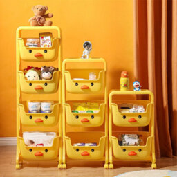 Living And Home 4 Tier Cute Yellow Duck Mobile Kids Toy Storage Rack Shelf Indoor Cart With Wheels 1235 mm - thumbnail 2