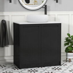 Royal Bathrooms Royal Bathroom Elmore 800mm Matt Nocturne Black Freestanding Bathroom Vanity Unit 2 Door Plain White Worktop With Milan Basin - thumbnail 1