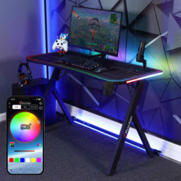 X Rocker Lumio 110Cm Led Gaming Desk With Full Mousepad - Carbon Black Rgb - thumbnail 1