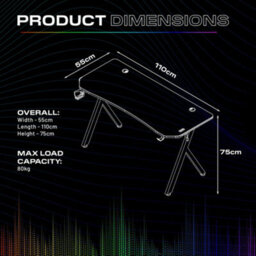 X Rocker Lumio 110Cm Led Gaming Desk With Full Mousepad - Carbon Black Rgb - thumbnail 8