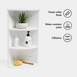 Vonhaus Corner Shelf Unit, White 3 Tier Corner Shelves For Wall, Freestanding Or Wall Mounted, Bathroom, Kitchen, Living, Holbrook - thumbnail 4
