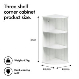 Vonhaus Corner Shelf Unit, White 3 Tier Corner Shelves For Wall, Freestanding Or Wall Mounted, Bathroom, Kitchen, Living, Holbrook - thumbnail 5