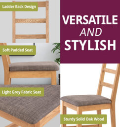 Hallowood Furniture Camberley Oak Butterfly Extending Dining Table With 6 Ladder Back Chairs In Light Grey Fabric Seats - thumbnail 5