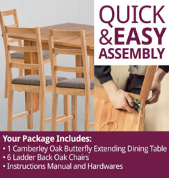 Hallowood Furniture Camberley Oak Butterfly Extending Dining Table With 6 Ladder Back Chairs In Light Grey Fabric Seats - thumbnail 7