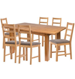 Hallowood Furniture Camberley Oak Butterfly Extending Dining Table With 6 Ladder Back Chairs In Light Grey Fabric Seats - thumbnail 8