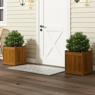 Walplus Furinno Tioman Hardwood Flower Box In Teak Oil, Pack Of 2, 2-Fg16450