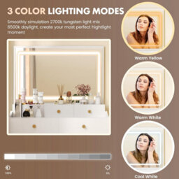 Luckracer Dressing Table With Led Lighting Mirror And Stool, Makeup Vanity Desk With Power Outlet 5 Drawers, White - thumbnail 4
