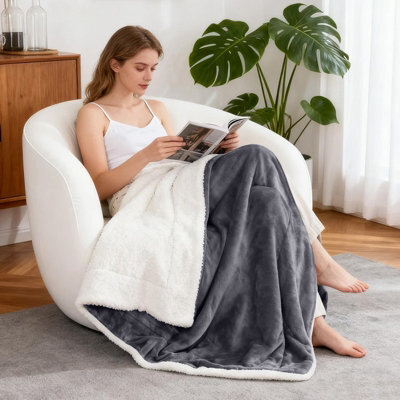 Aspire Homeware Grey Sherpa Fleece Sofa Throw Blanket, Super King (L)270Cm X (W)230Cm - image 1