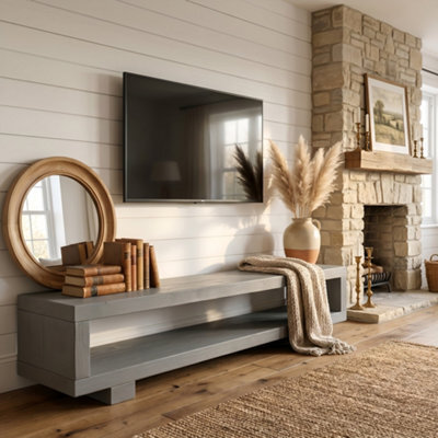 L180Xw44Xh38Cm Torie Grey Solid Wood Chunky Tv Unit - image 1