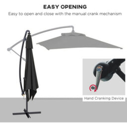 Outsunny 3 M Cantilever Parasol With Cross Base, Crank Handle, 6 Ribs, Black - thumbnail 4